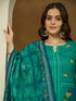 Janasya Women's Teal Blue Cotton Blend Floral Printed Straight Kurta Set